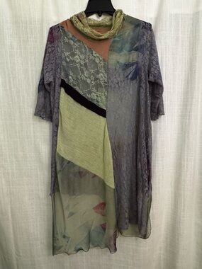 Lee Andersen Patchwork Lace Lagenlook Tunic Dress Size M Artsy Fairy Boho